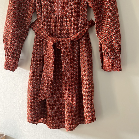 BANANA REPUBLIC Long Sleeve Belted Mini Dress Printed Rust Orange 14P - Picture 3 of 16